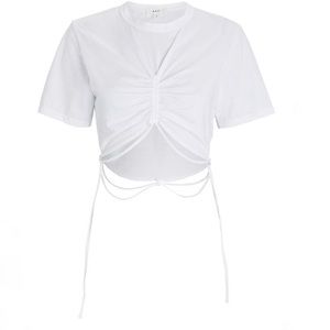 New A.L.C. Jane Ruched Cotton Cropped T-Shirt Size Medium in White